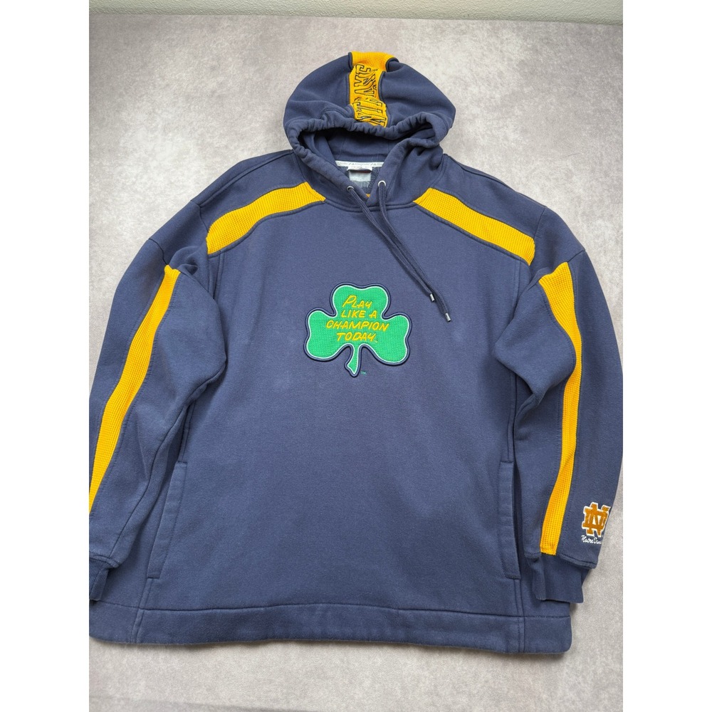 Majestic Notre Dame Play Like A Champion Today Hoodie Navy Gold Mens XXL
